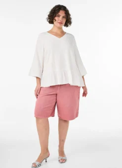 Bluse mit Struktur, V-Ausschnitt und Rüschen