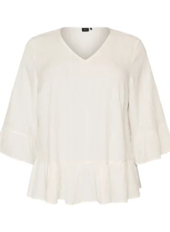 Bluse mit Struktur, V-Ausschnitt und Rüschen