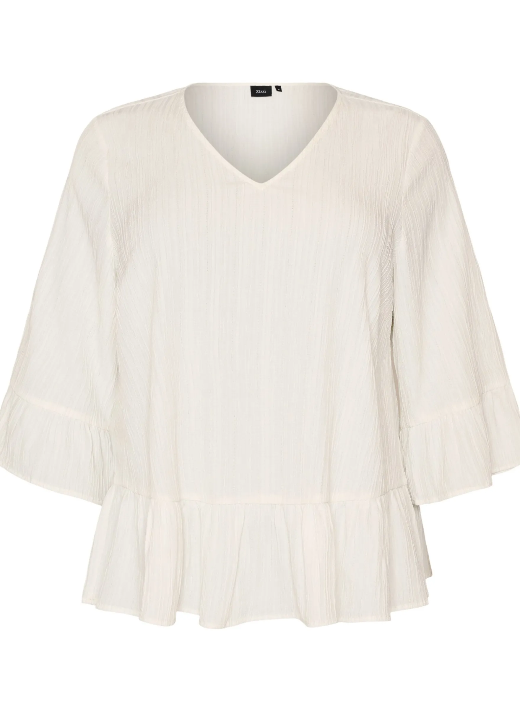 Bluse mit Struktur, V-Ausschnitt und Rüschen