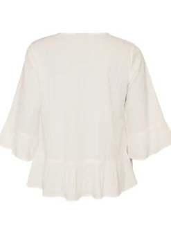 Bluse mit Struktur, V-Ausschnitt und Rüschen