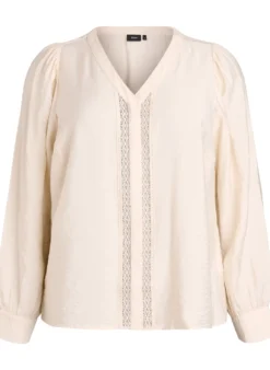 Bluse mit V-Ausschnitt und bestickten Bändern