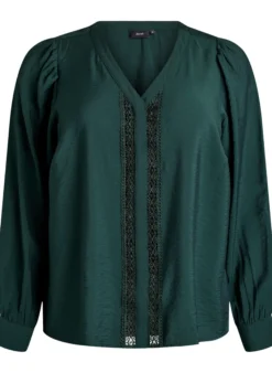 Bluse mit V-Ausschnitt und bestickten Bändern