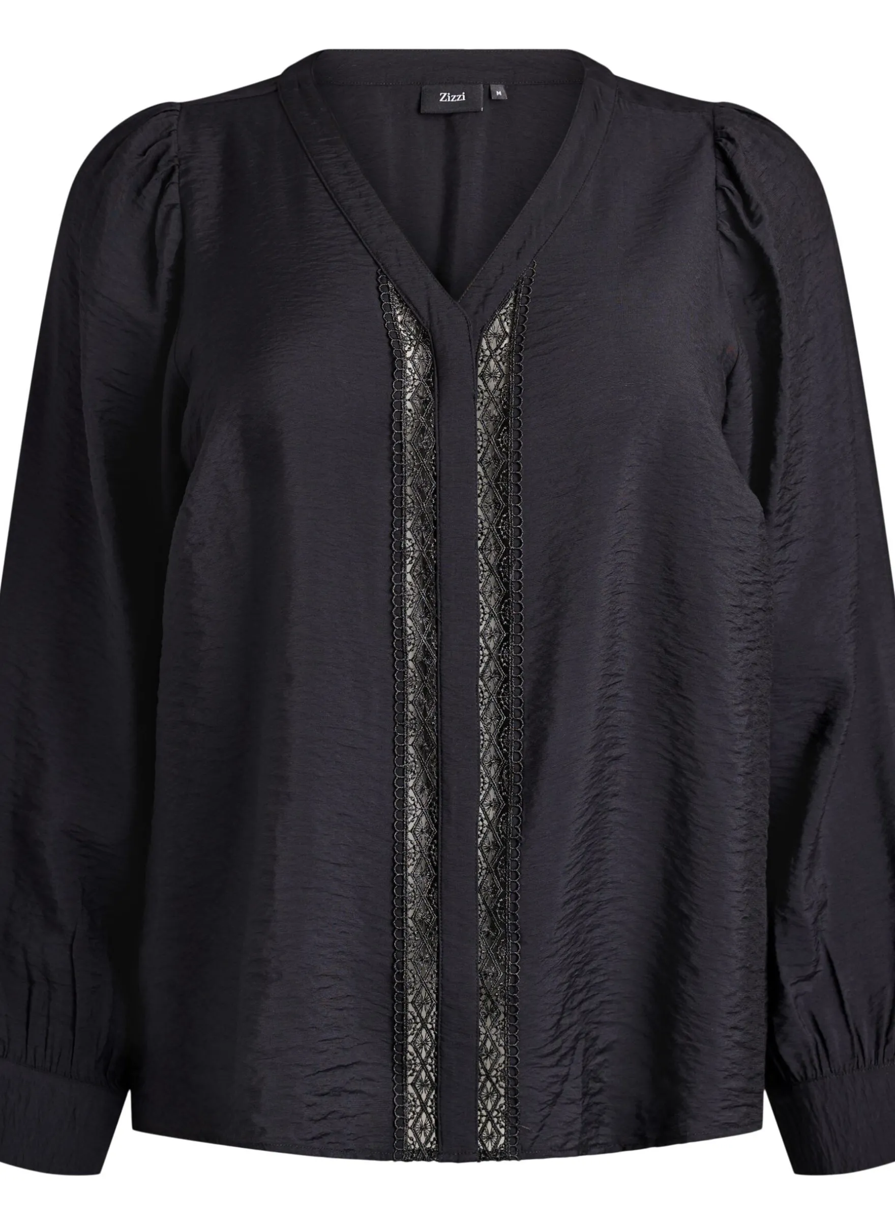 Bluse mit V-Ausschnitt und bestickten Bändern
