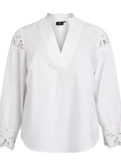 Bluse mit V-Ausschnitt und Broderie-Anglaise-Details