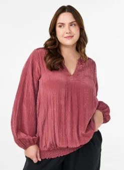 Bluse mit V-Ausschnitt und Crinkle-Struktur