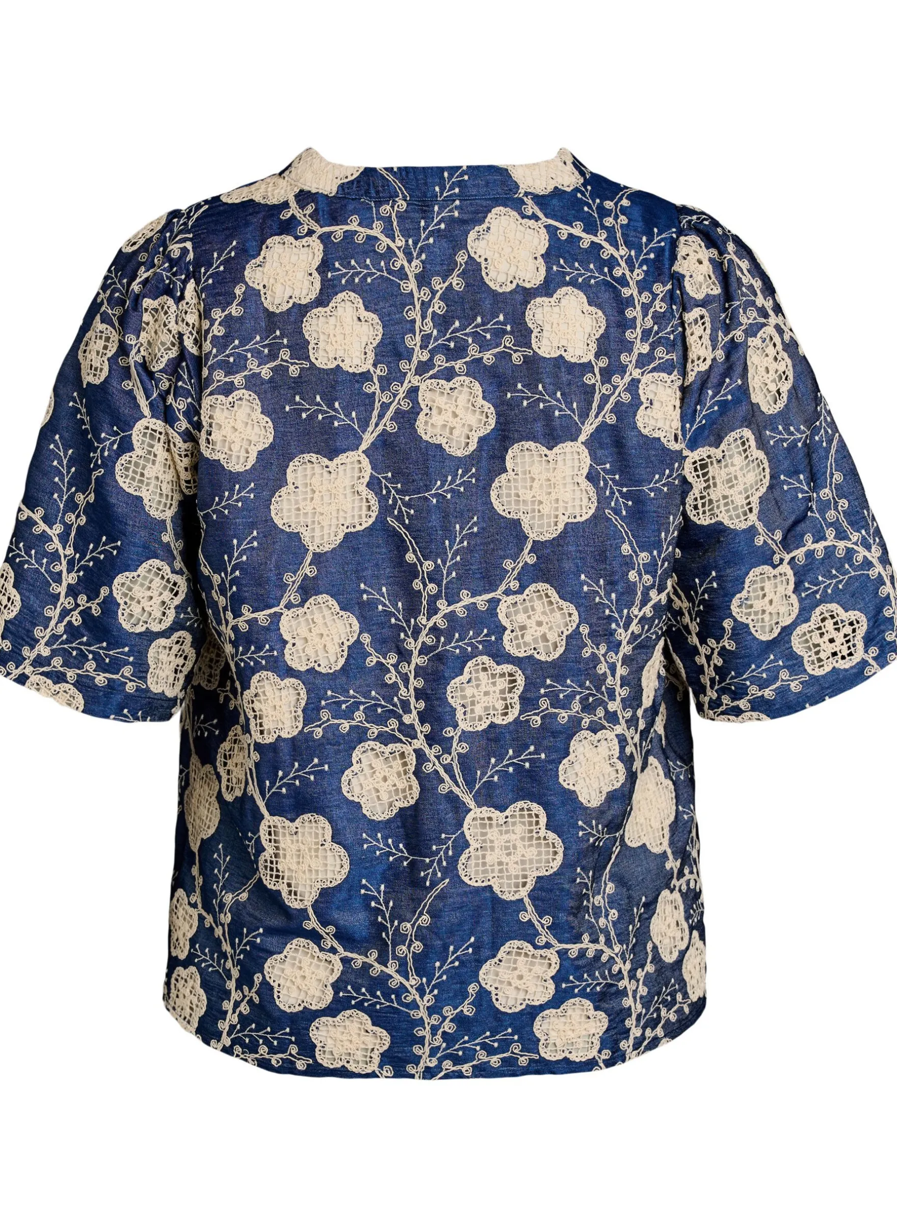 Bluse mit V-Ausschnitt und gesticktem Muster