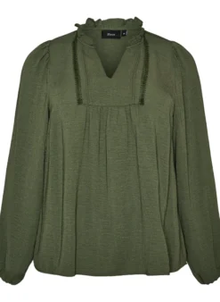 Bluse mit V-Ausschnitt und Häkelband