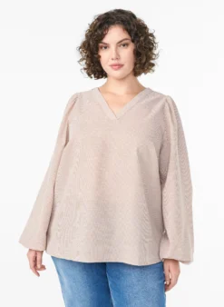 Bluse mit V-Ausschnitt und kleinen Karos