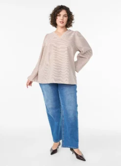 Bluse mit V-Ausschnitt und kleinen Karos