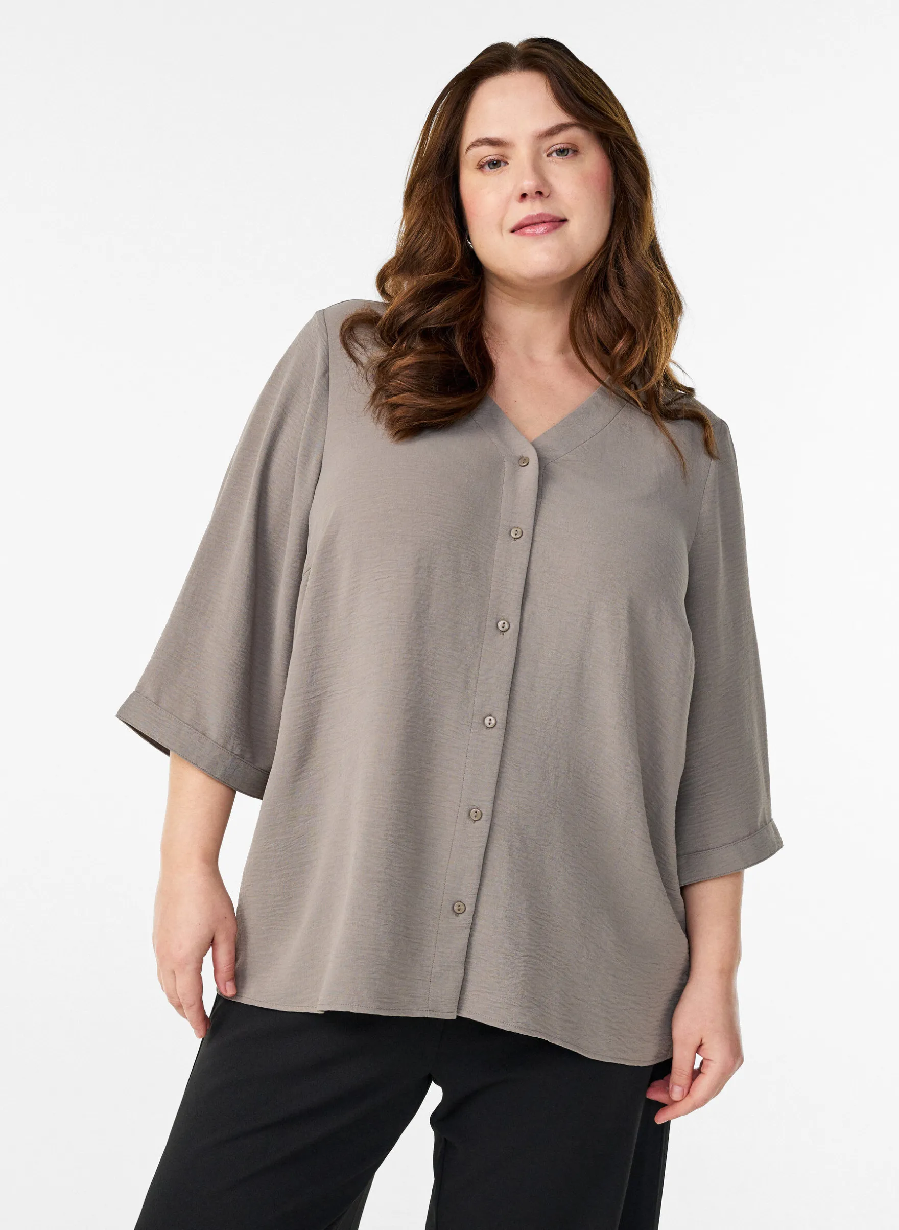 Bluse mit V-Ausschnitt und 3/4-Ärmeln