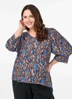 Bluse mit V-Ausschnitt und 3/4-Ärmeln