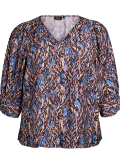 Bluse mit V-Ausschnitt und 3/4-Ärmeln