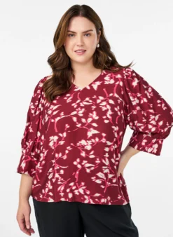 Bluse mit V-Ausschnitt und 3/4-Ärmeln