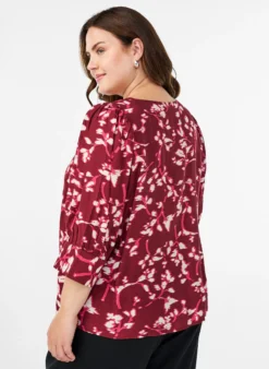 Bluse mit V-Ausschnitt und 3/4-Ärmeln
