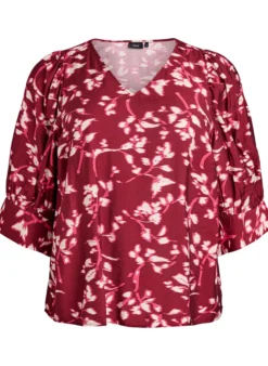 Bluse mit V-Ausschnitt und 3/4-Ärmeln