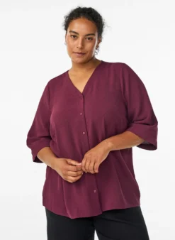Bluse mit V-Ausschnitt und 3/4-Ärmeln