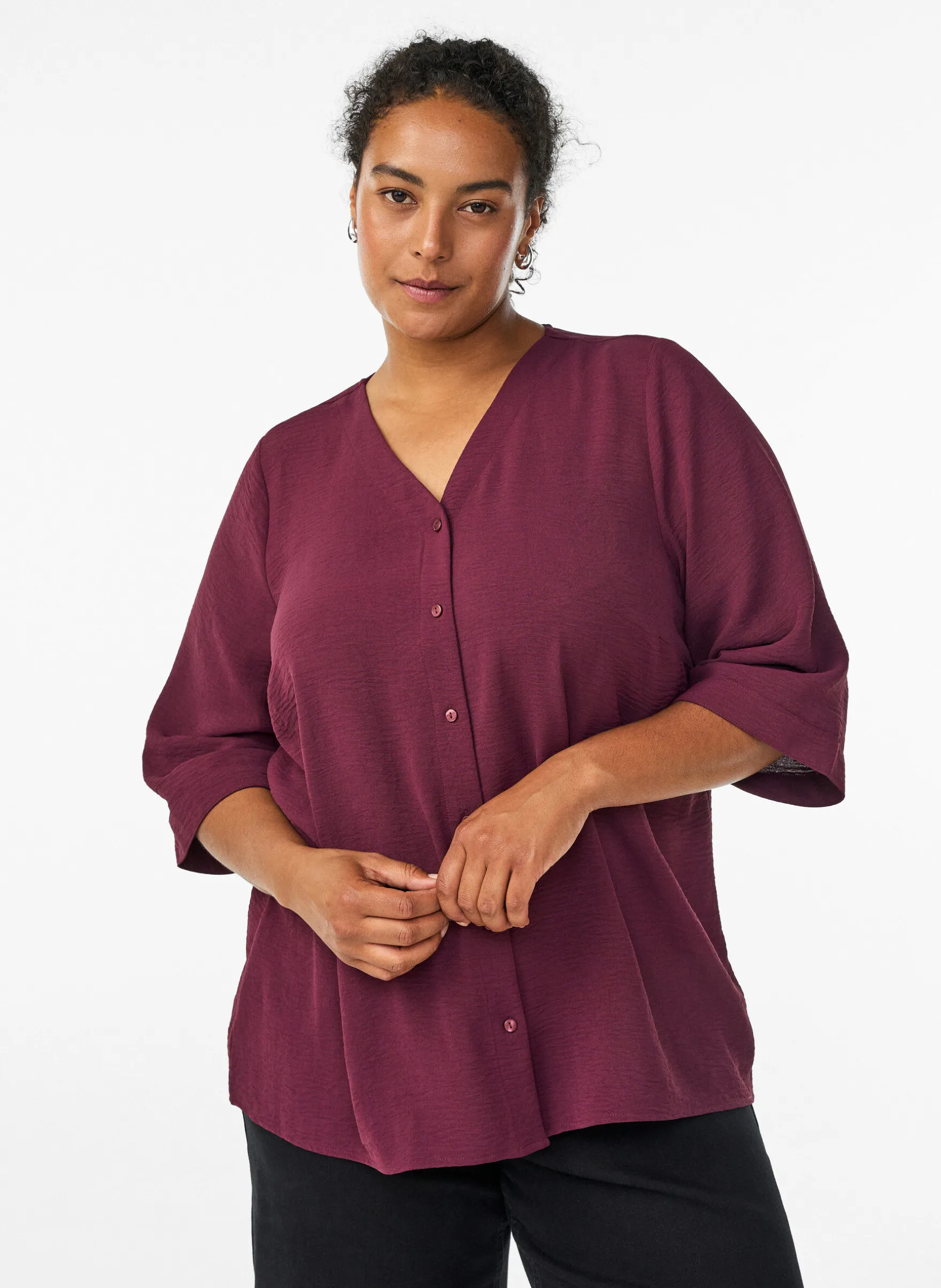 Bluse mit V-Ausschnitt und 3/4-Ärmeln