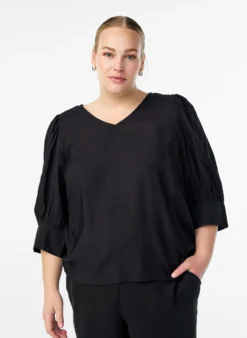 Bluse mit V-Ausschnitt und 3/4-Ärmeln
