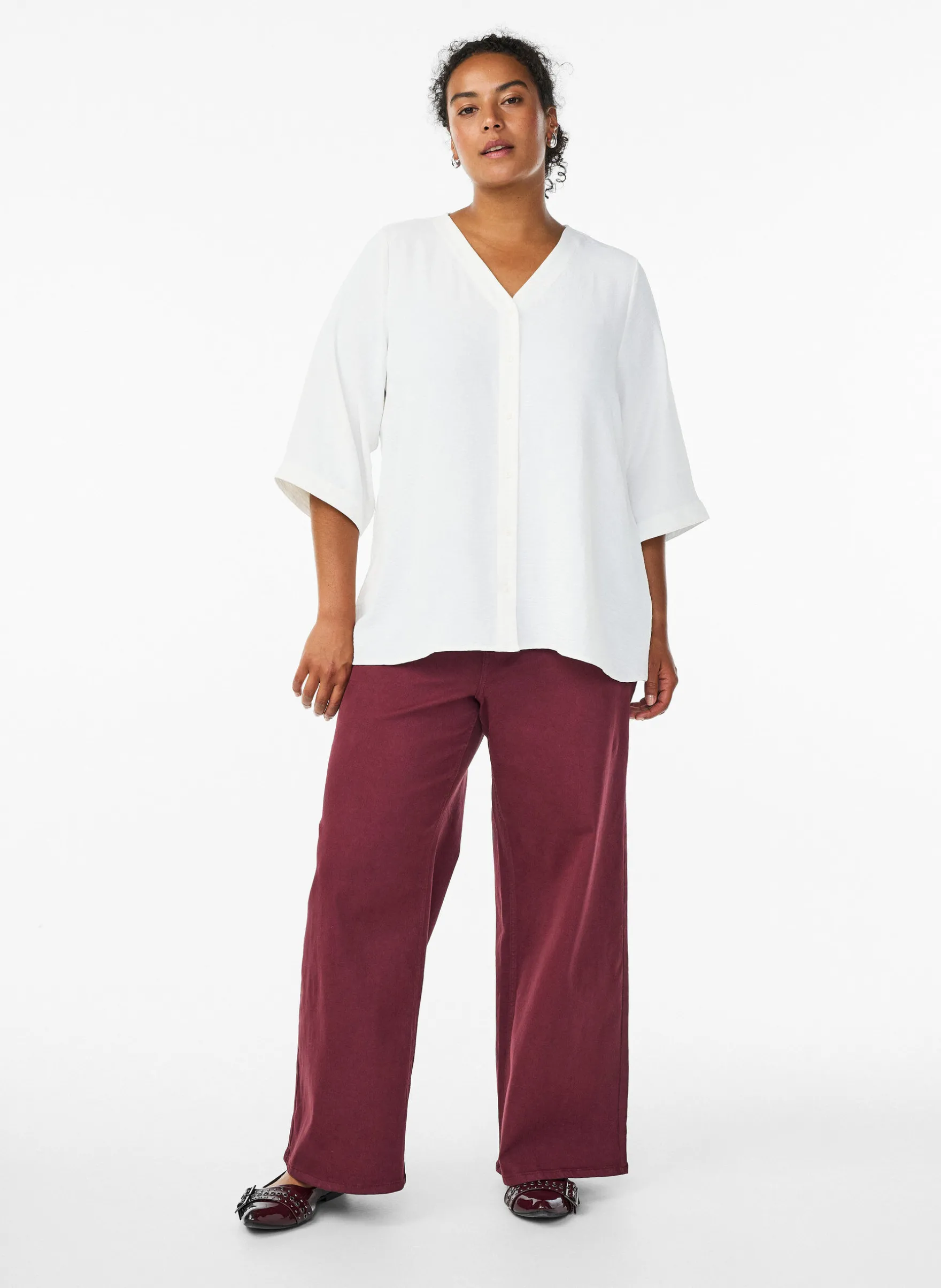 Bluse mit V-Ausschnitt und 3/4-Ärmeln