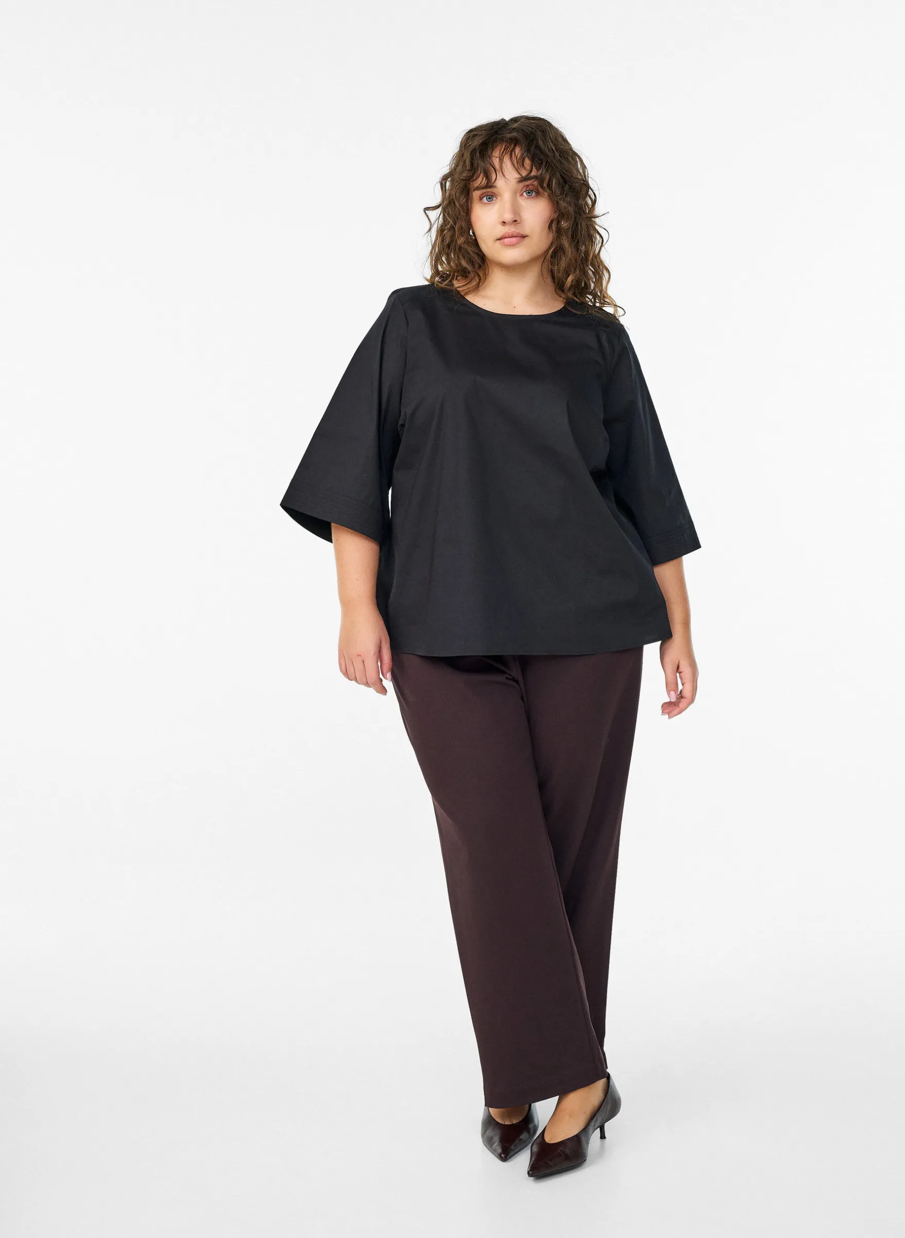 Bluse mit Ziernähten und 3/4-Ärmeln