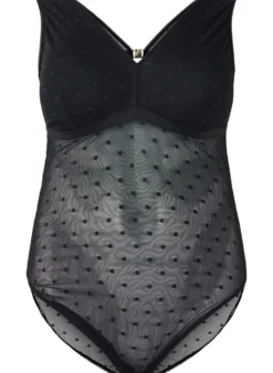 Bodystocking mit gepunktetem Netz und abnehmbaren Pads
