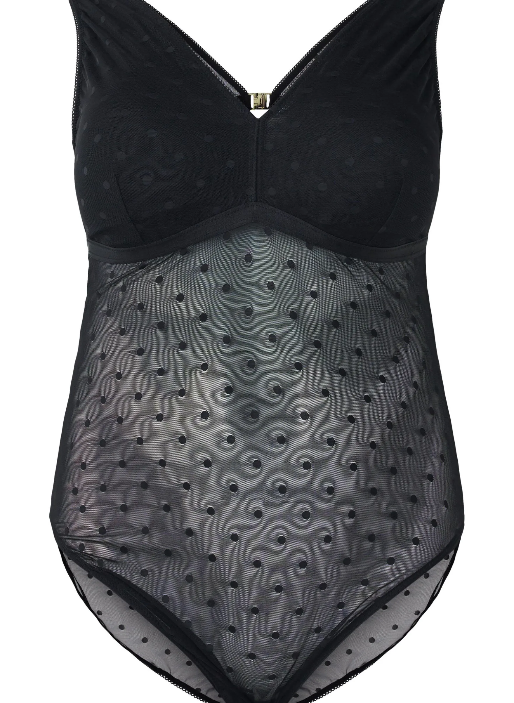 Bodystocking mit gepunktetem Netz und abnehmbaren Pads