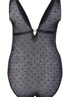 Bodystocking mit gepunktetem Netz und abnehmbaren Pads
