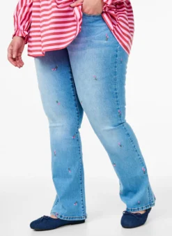 Bootcut Jeans mit gestickten Blumen