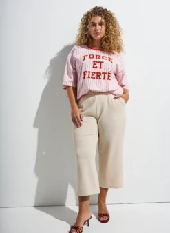 Boxy T-Shirt mit Streifen und Statement-Print