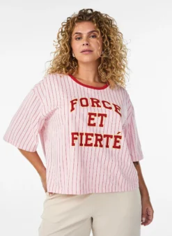 Boxy T-Shirt mit Streifen und Statement-Print