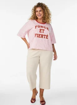 Boxy T-Shirt mit Streifen und Statement-Print