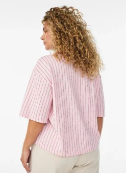 Boxy T-Shirt mit Streifen und Statement-Print