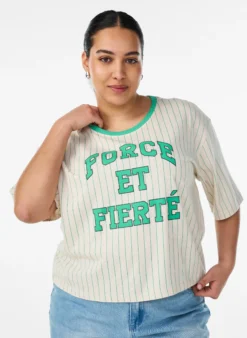 Boxy T-Shirt mit Streifen und Statement-Print