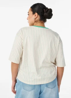 Boxy T-Shirt mit Streifen und Statement-Print
