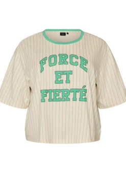 Boxy T-Shirt mit Streifen und Statement-Print