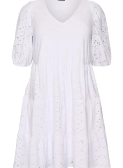 Broderie-Anglaise-Kleid mit V-Ausschnitt und 1/2-Ärmeln