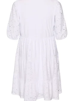 Broderie-Anglaise-Kleid mit V-Ausschnitt und 1/2-Ärmeln