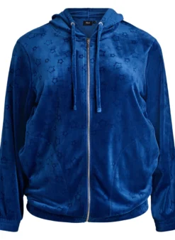 Cardigan aus Velours mit Kapuze und Taschen