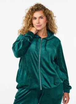 Cardigan aus Velours mit Reißverschluss und Kapuze