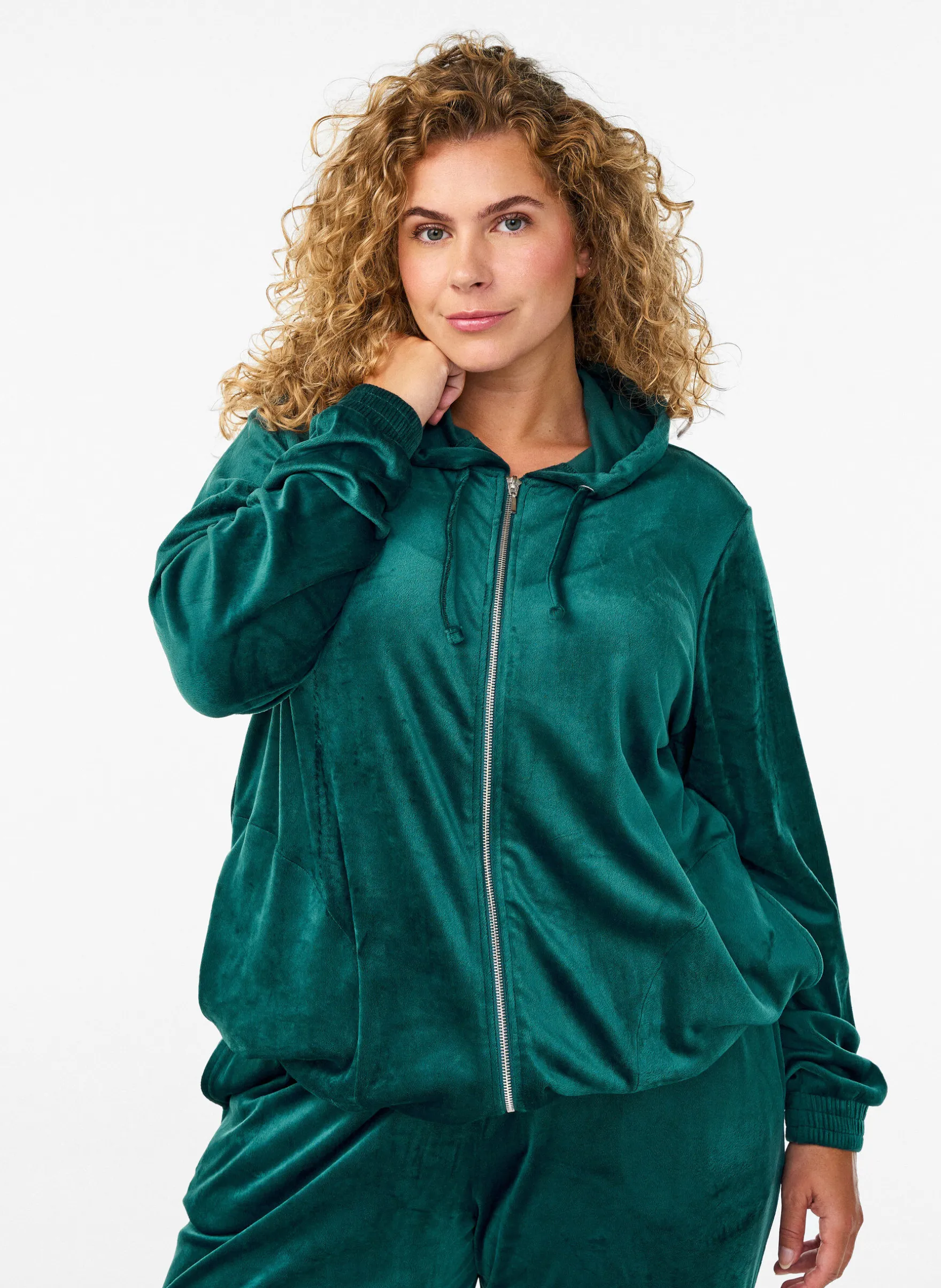 Cardigan aus Velours mit Reißverschluss und Kapuze