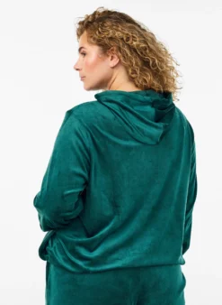 Cardigan aus Velours mit Reißverschluss und Kapuze
