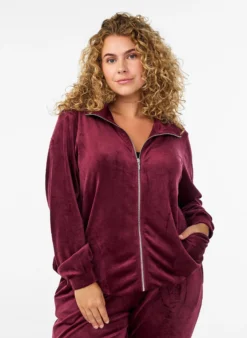 Cardigan aus Velours mit Reißverschluss und hohem Kragen