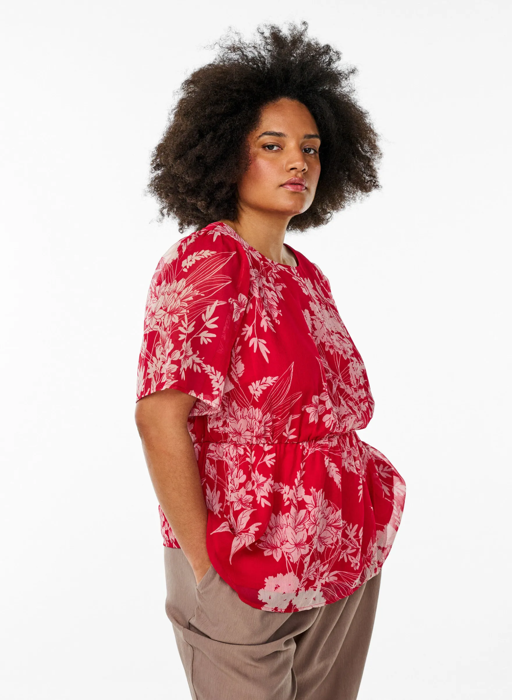 Chiffonbluse mit Blumenmuster und elastischer Taille