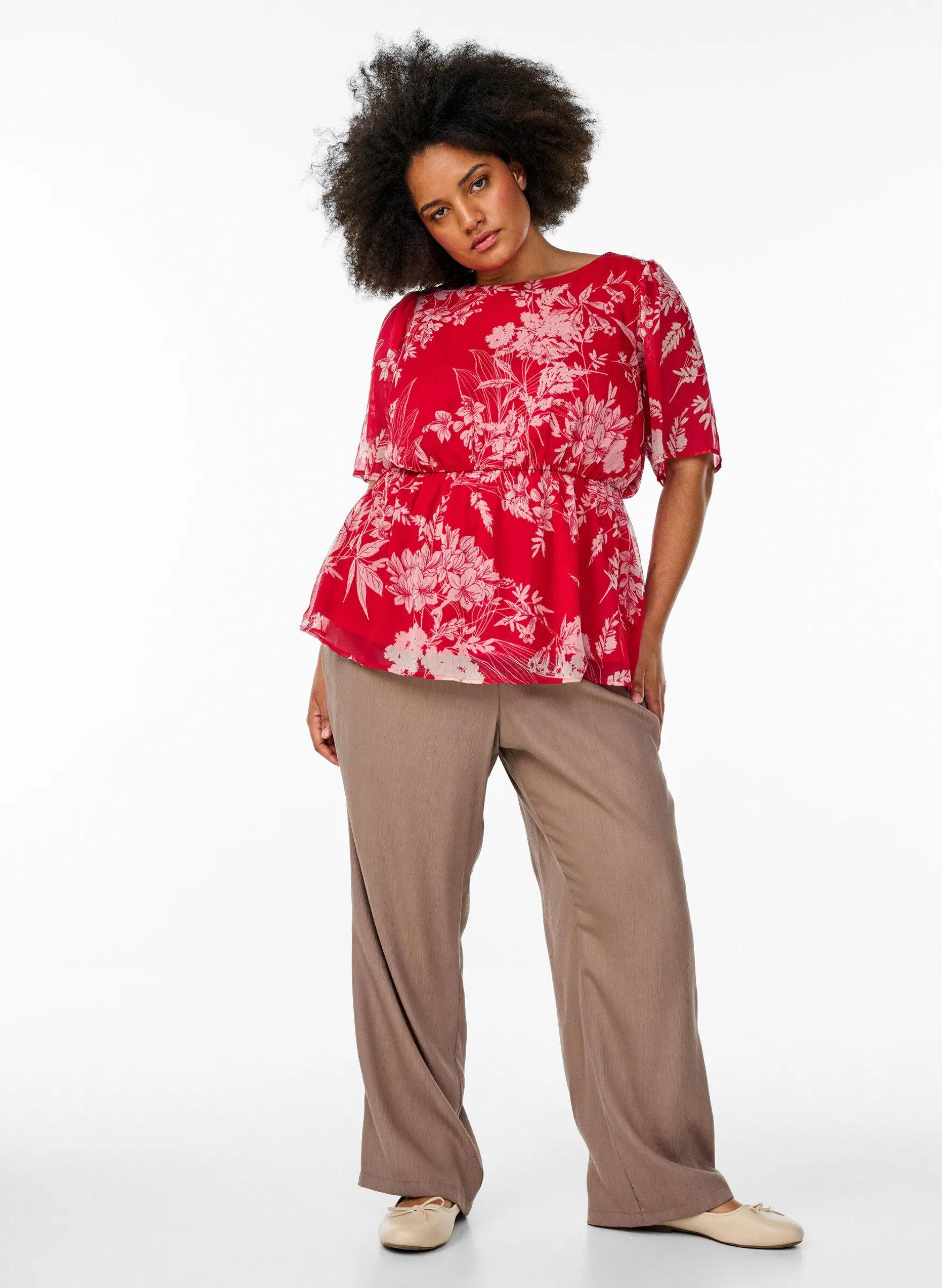 Chiffonbluse mit Blumenmuster und elastischer Taille