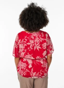 Chiffonbluse mit Blumenmuster und elastischer Taille