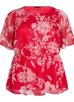 Chiffonbluse mit Blumenmuster und elastischer Taille