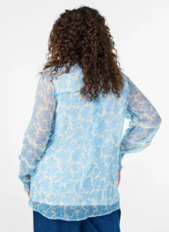 Chiffonbluse mit Blumenprint und Häkelborte