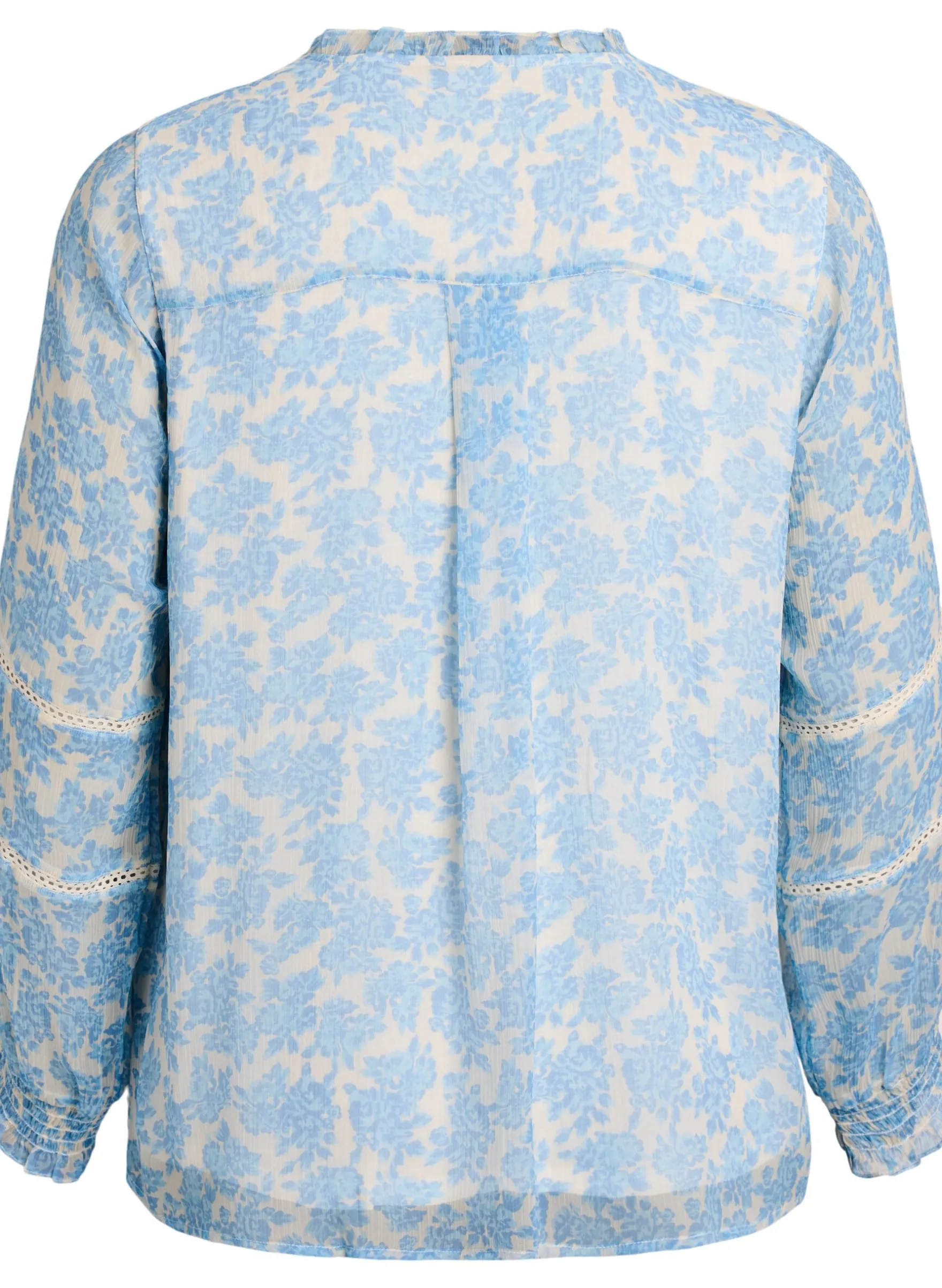 Chiffonbluse mit Blumenprint und Häkelborte