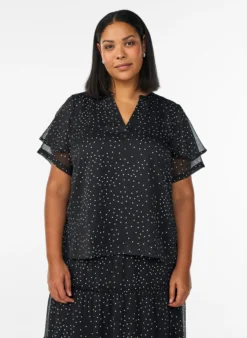 Chiffonbluse mit Polka Dots und Volantärmeln