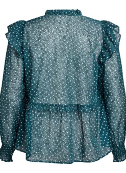 Chiffonbluse mit Rüschendetails und kleinen Punkten